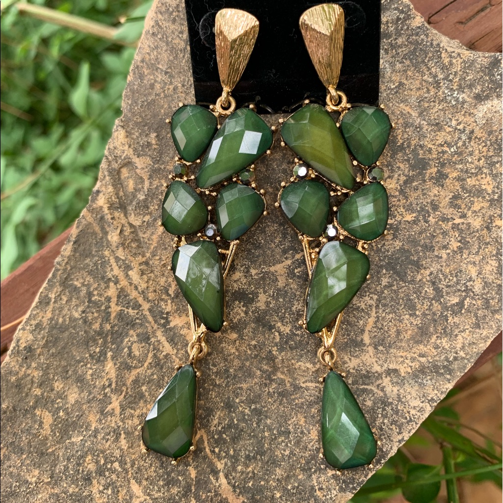 Emerald Green Statement Earrings Nwt